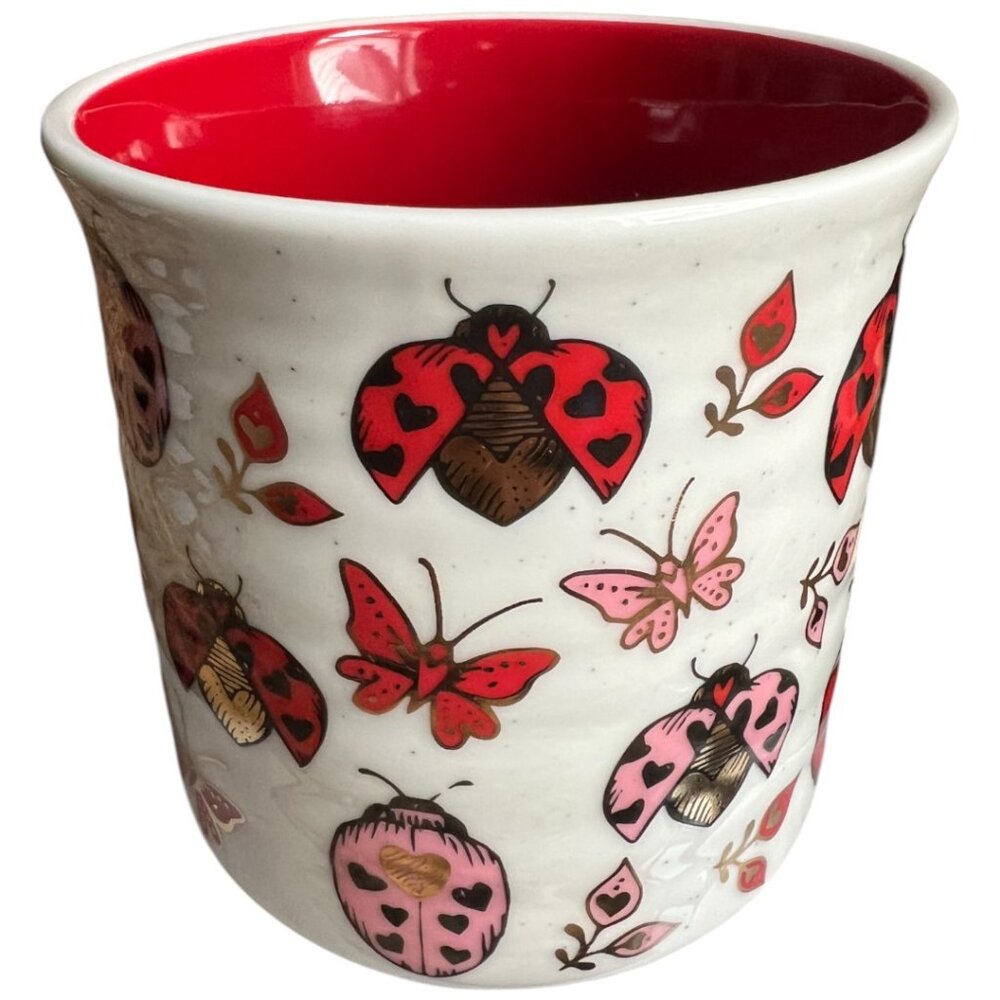 SHEFFIELD HOME Ladybug & Hearts Speckled MUG Sturdy Red Pink Gold 4.5" tall - Picture 6 of 15